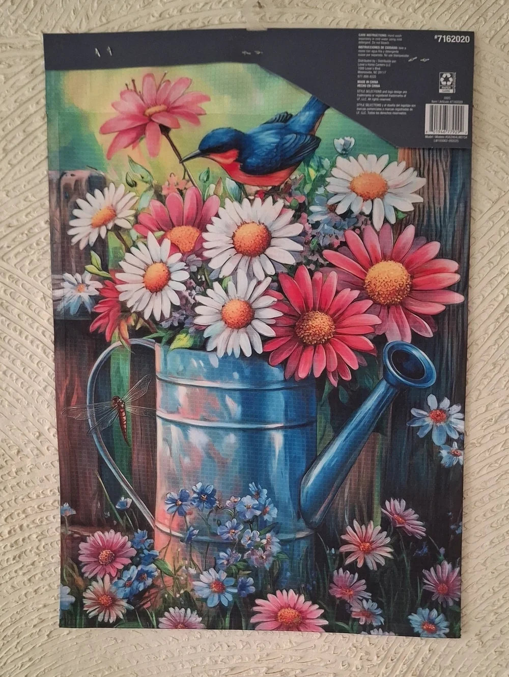 Source Unknown Blue Watering Can with Pink & White Daisies Tapestry